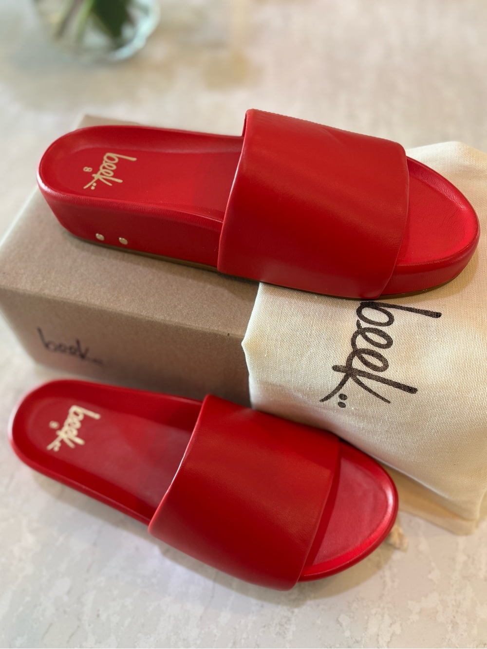 Beek Pelican Lipstick Red Leather Sandals. New with Box. - Picture 2 of 8